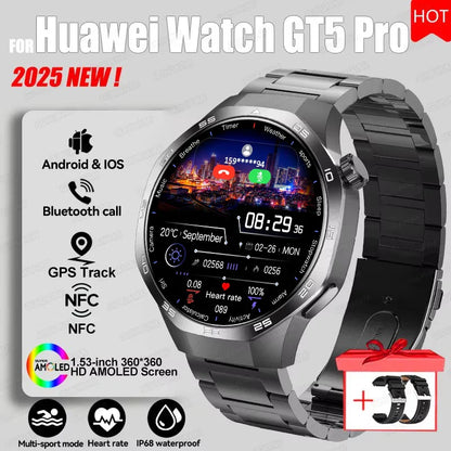 2026 Watch 5 Pro GPS Track Compass Smart Watch Men 360*360 AMOLED Screen NFC BT Call Waterproof Health Monitor Man Smartwatches