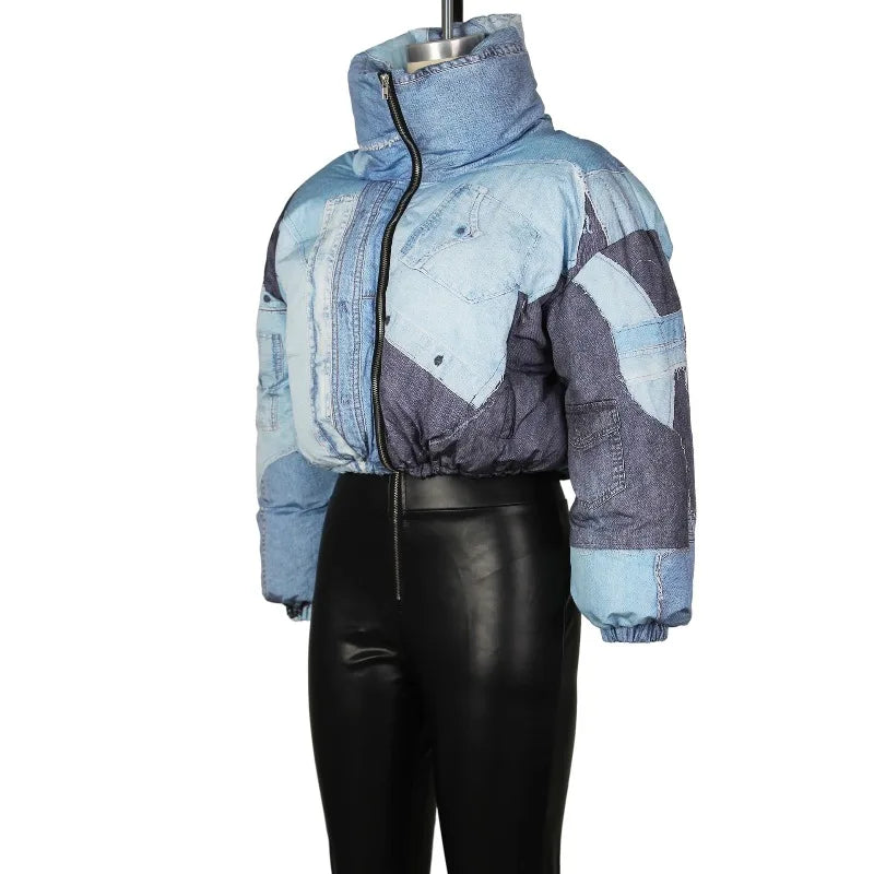 2025 Fashion Women's Jacket with Denim Print Cotton Coat