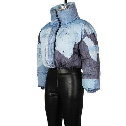 2025 Fashion Women's Jacket with Denim Print Cotton Coat