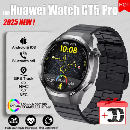2026 Watch 5 Pro GPS Track Compass Smart Watch Men 360*360 AMOLED Screen NFC BT Call Waterproof Health Monitor Man Smartwatches