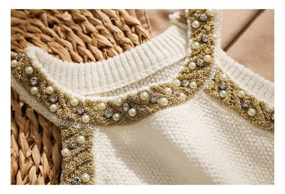 2026 Summer Sleeveless Knitted Vest Shirt Slim Halter Neck Beaded Tops Slim Sexy Bright Silk Women Camisole