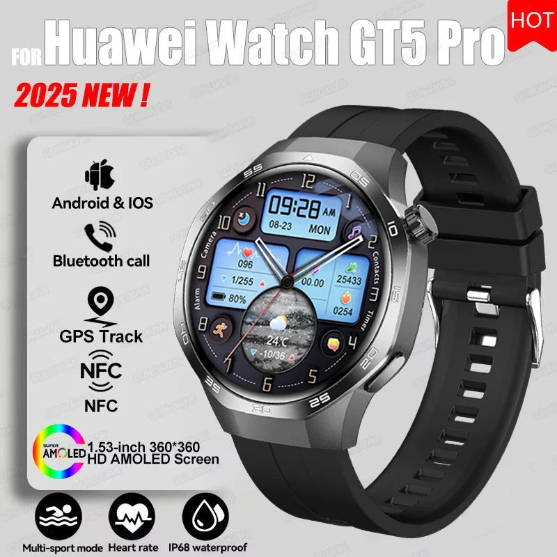 2026 Watch 5 Pro GPS Track Compass Smart Watch Men 360*360 AMOLED Screen NFC BT Call Waterproof Health Monitor Man Smartwatches