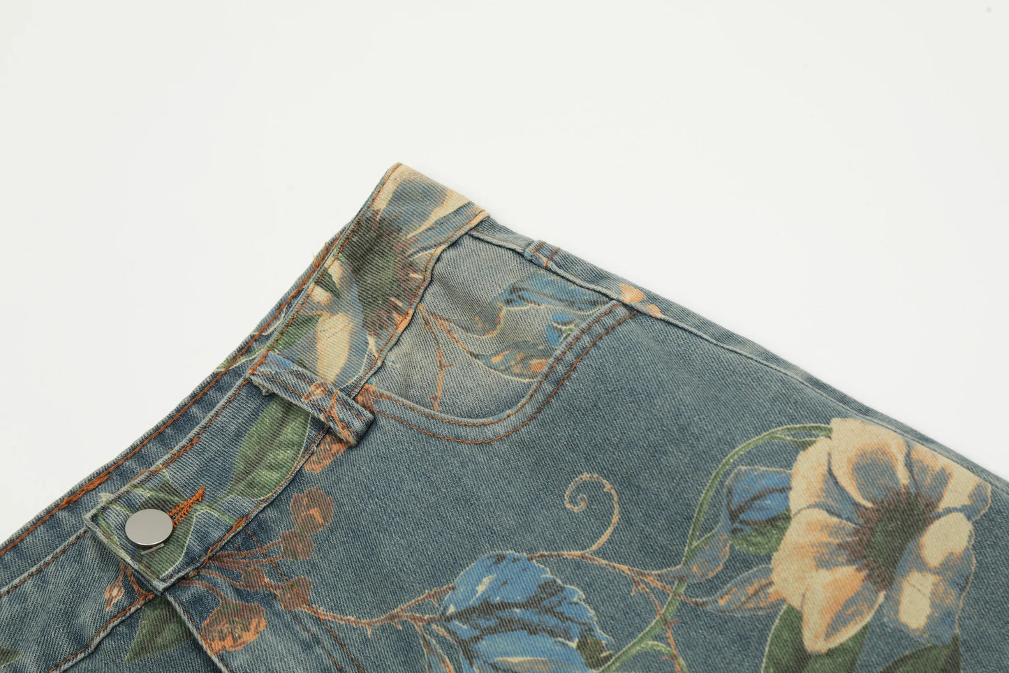 2026 New Vintage Floral Print Wide Leg Denim Pants Y2K High Waisted Distressed Washed Jeans Streetwear Loose Casual Trousers