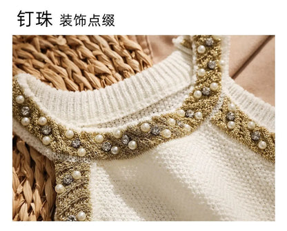 2026 Summer Sleeveless Knitted Vest Shirt Slim Halter Neck Beaded Tops Slim Sexy Bright Silk Women Camisole