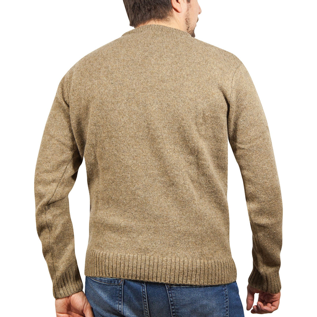 100 Shetland Wool Crew Round Neck Knit Jumper Pullover Mens Sweater Knitted Nutmeg