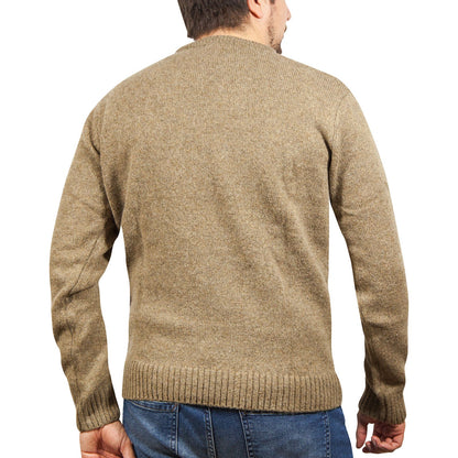 100 Shetland Wool Crew Round Neck Knit Jumper Pullover Mens Sweater Knitted Nutmeg