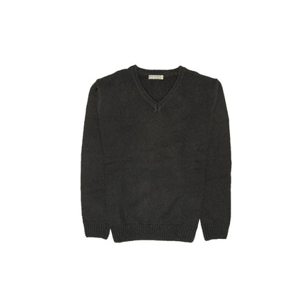 100 Shetland Ragg Wool V Neck Knit Jumper Pullover Mens Sweater Knitted Plain Black