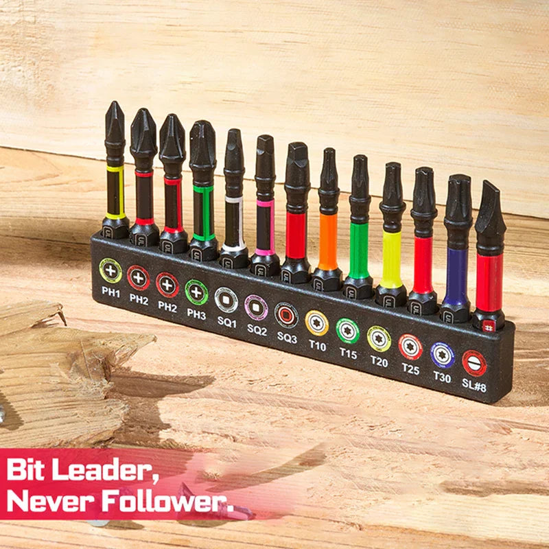 13PCS Impact Phillipes/Square/Slotted Screwdriver Bits Set 2'' Magnetic S2 Steel Bits Set Color Coded Base Drill bit accessories