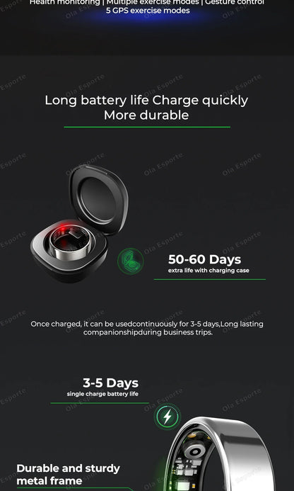 2026 New Smart Ring Heart Rate Blood Pressure Sleep Monitoring Motion Tracking IP68 Waterproof Men Women Smart Ring Holiday Gift