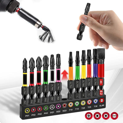 13PCS Impact Phillipes/Square/Slotted Screwdriver Bits Set 2'' Magnetic S2 Steel Bits Set Color Coded Base Drill bit accessories