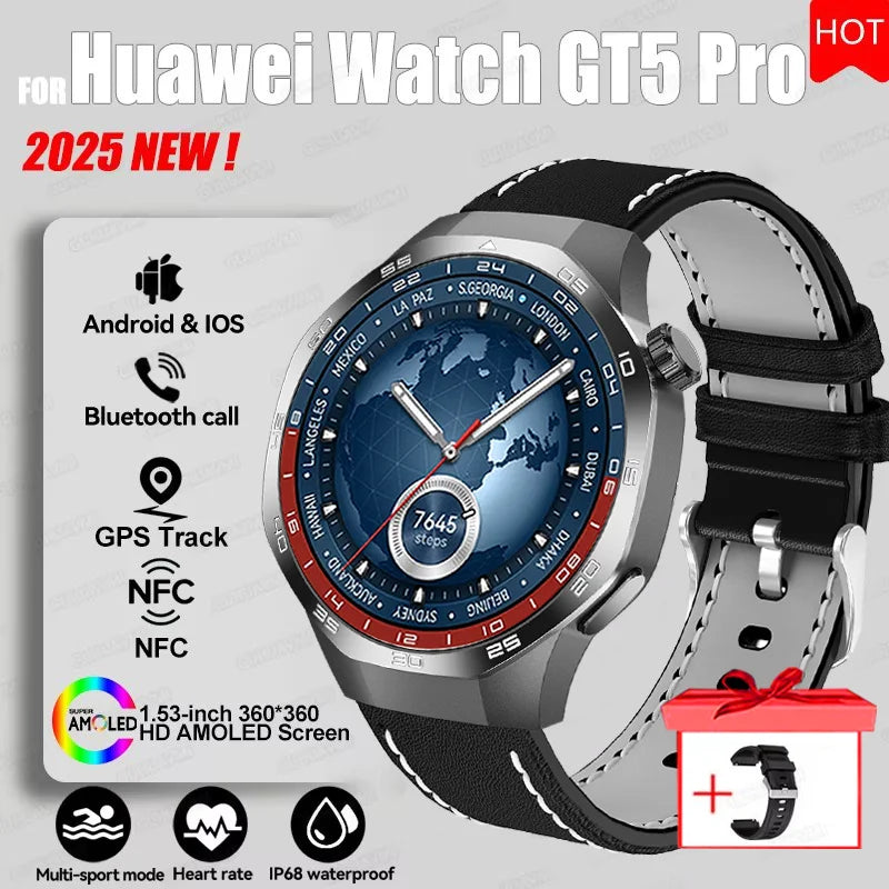 2026 Watch 5 Pro GPS Track Compass Smart Watch Men 360*360 AMOLED Screen NFC BT Call Waterproof Health Monitor Man Smartwatches