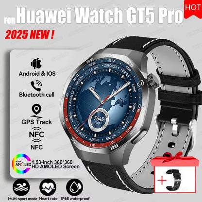 2026 Watch 5 Pro GPS Track Compass Smart Watch Men 360*360 AMOLED Screen NFC BT Call Waterproof Health Monitor Man Smartwatches