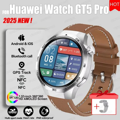 2026 Watch 5 Pro GPS Track Compass Smart Watch Men 360*360 AMOLED Screen NFC BT Call Waterproof Health Monitor Man Smartwatches