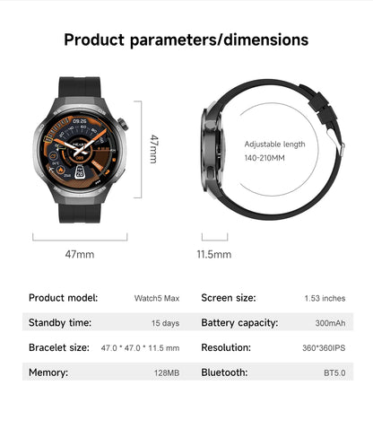 2026 Watch 5 Pro GPS Track Compass Smart Watch Men 360*360 AMOLED Screen NFC BT Call Waterproof Health Monitor Man Smartwatches
