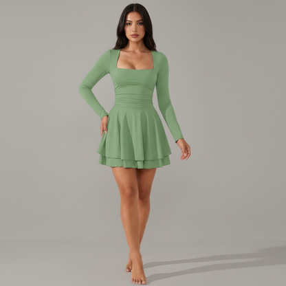 Square Neck Ruffle Mini Dress