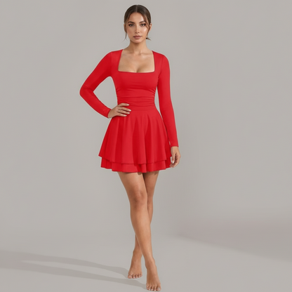 Square Neck Ruffle Mini Dress