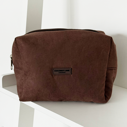 Suedette Makeup Bag - Chocolate
