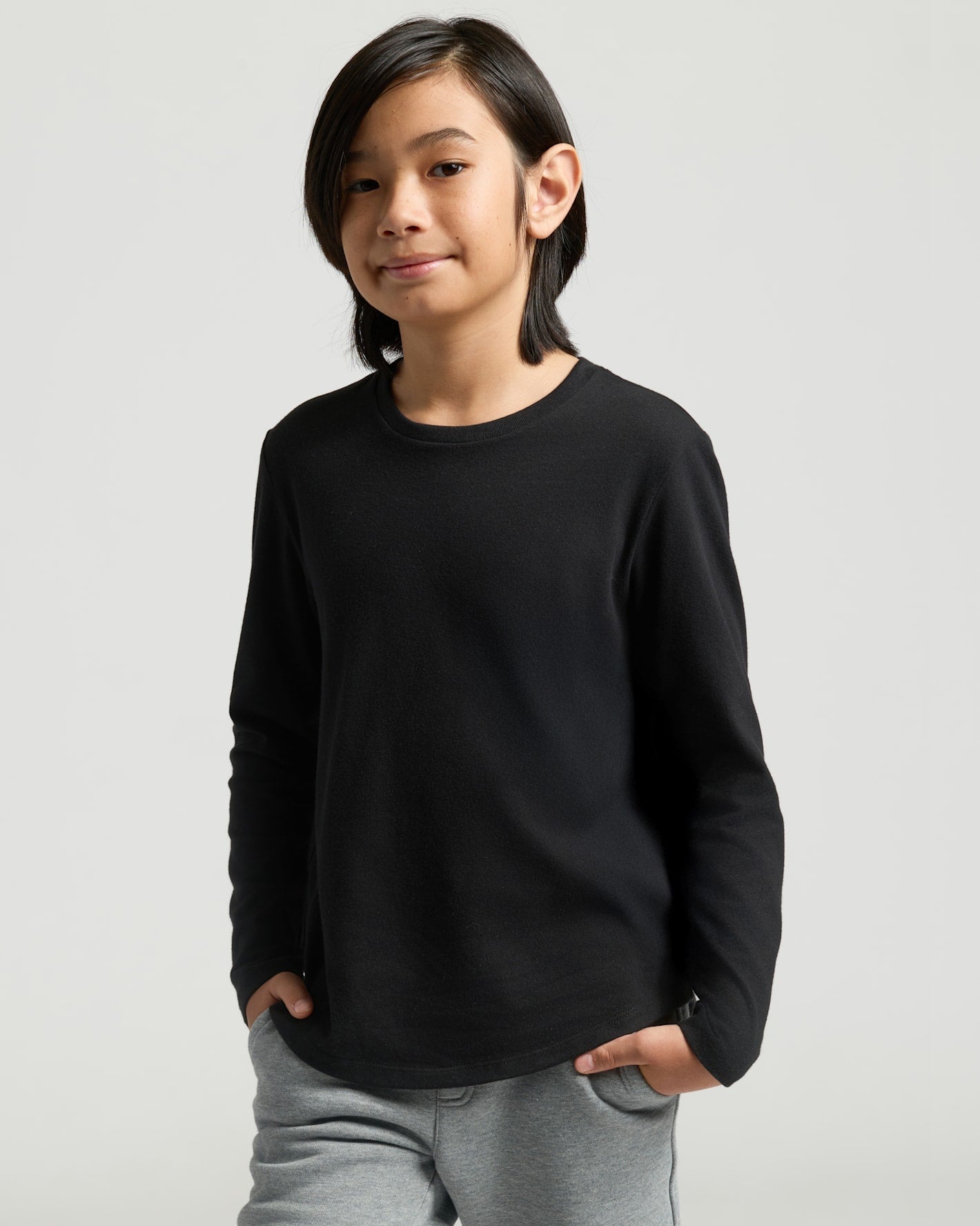 Boys' Classic Long Sleeve Curved Hem Crew Neck 3-Pack
