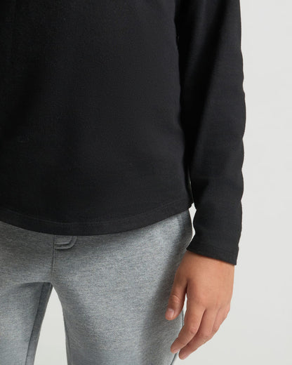Boys' Black Classic Long Sleeve Curved Hem Crew