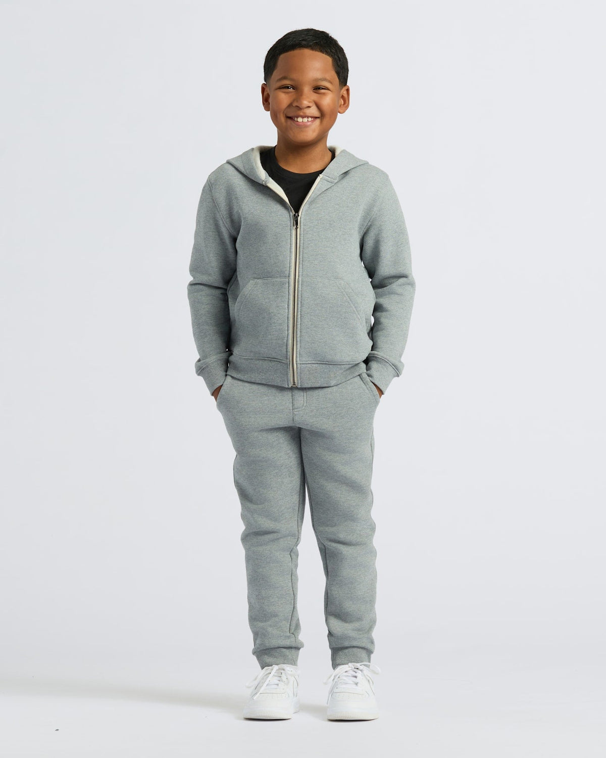 Boys' Medium Heather Gray Fleece Full Zip Hoodie