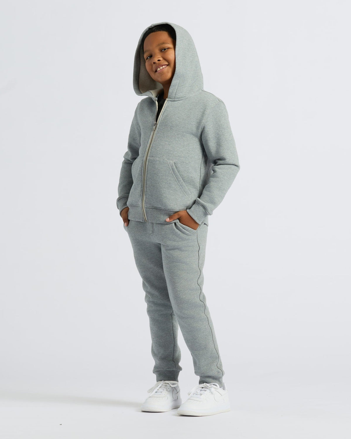 Boys' Medium Heather Gray Fleece Full Zip Hoodie