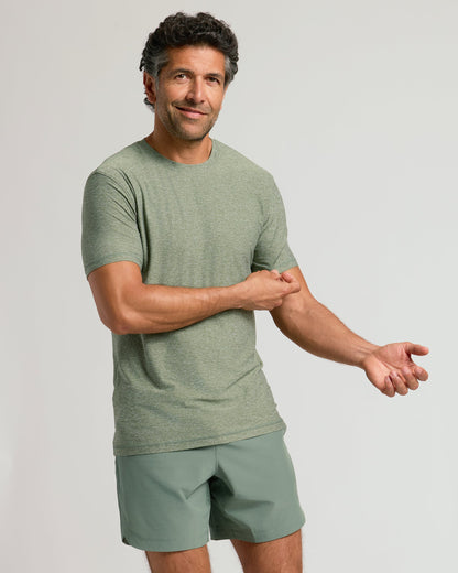 Heather Juniper Active Crew Neck Tee