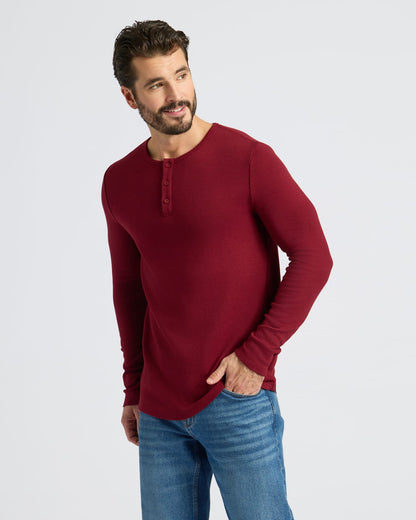 Dark Maroon Waffle Long Sleeve Henley
