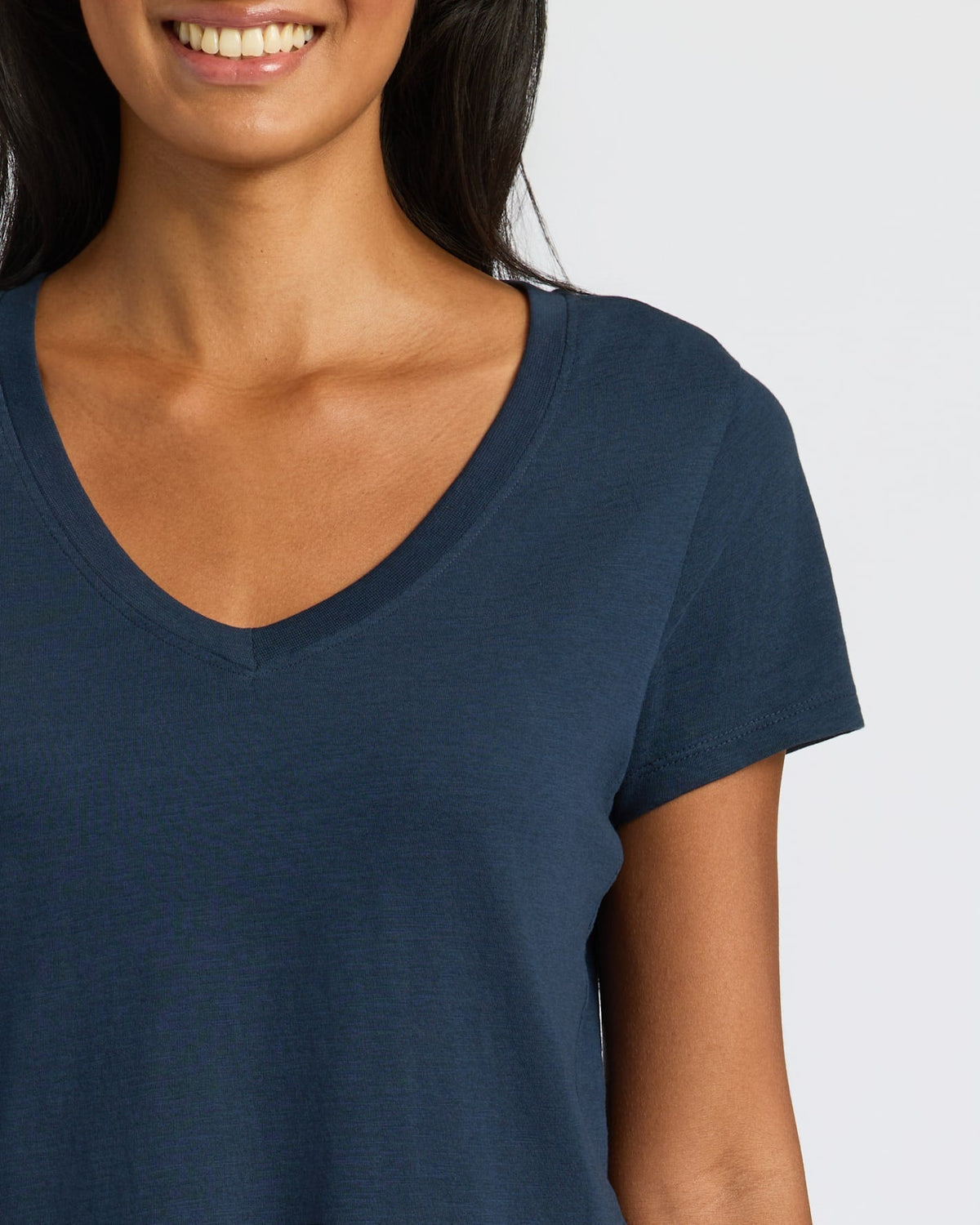 Womens Navy Relaxed Slub V-Neck Tee