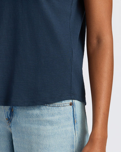 Womens Navy Relaxed Slub V-Neck Tee