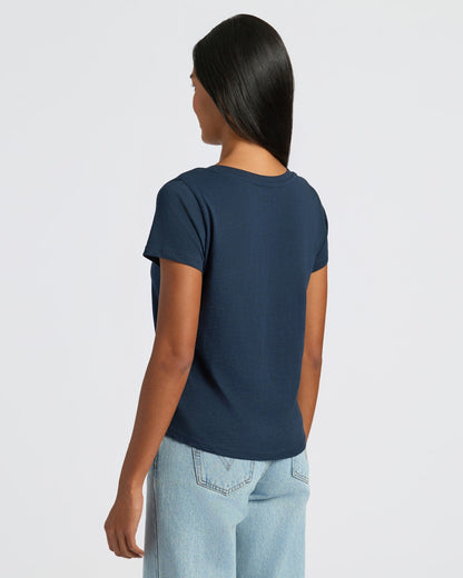 Womens Navy Relaxed Slub V-Neck Tee