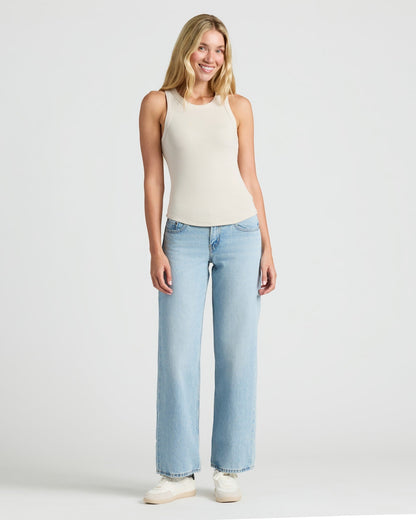 Womens Oatmeal Ribbed High Neck Tank