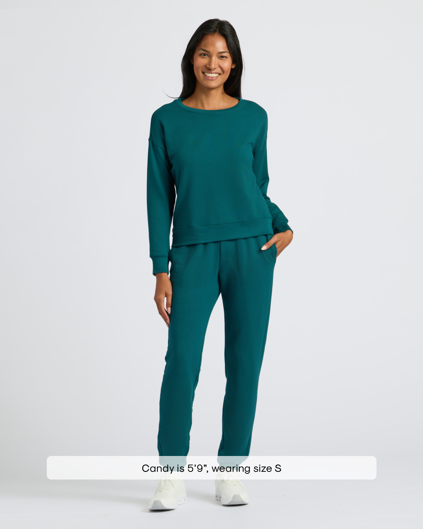 Womens Deep Emerald Slouch Pullover Crew & Relaxed Jogger 2-Pack