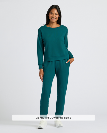 Womens Deep Emerald Slouch Pullover Crew & Relaxed Jogger 2-Pack