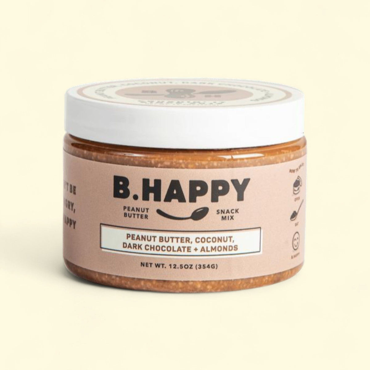 B Happy Peanut Butter, All Natural, Don't Worry - Coconut, Dark Chocolate, Almonds 12 oz.
