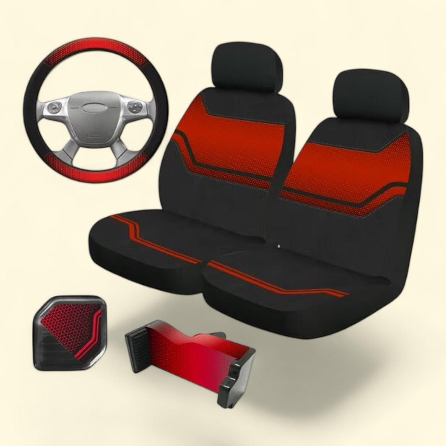 Auto Drive Universal Car Seat Cover Kit, 5-Piece, Sporty Black and Red, 43505WDI