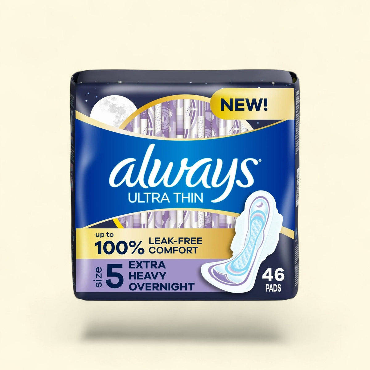 Always Ultra Thin Overnight Pads with Wings, Size 5, 46 CT