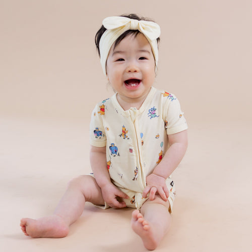 Zipper Shortall Romper in Winnie the Pooh Celebration