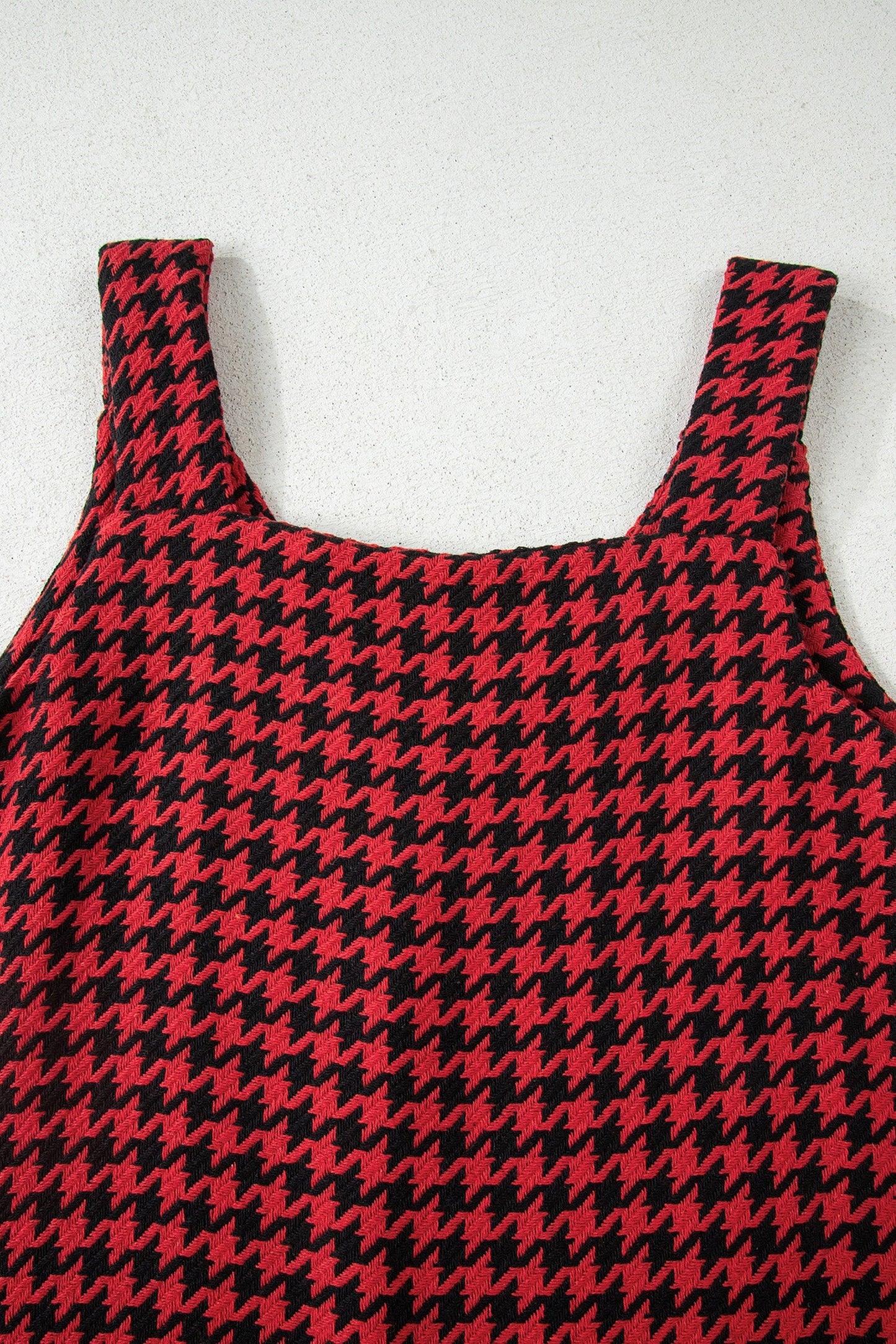 Khaki Houndstooth Print V Neck Sleeveless Mini Dress