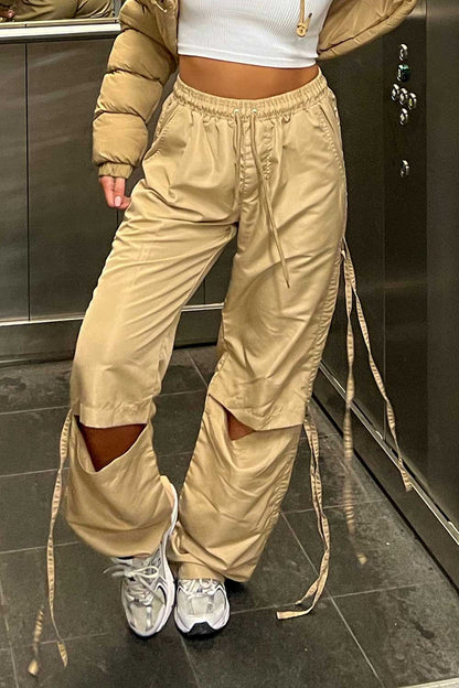 Cargo Pants With Knee Split Detail Beige