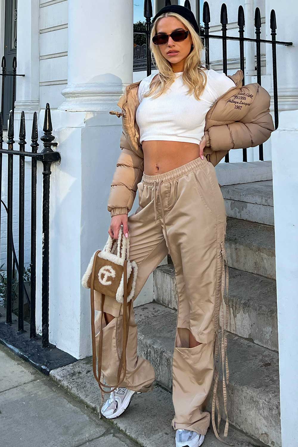 Cargo Pants With Knee Split Detail Beige