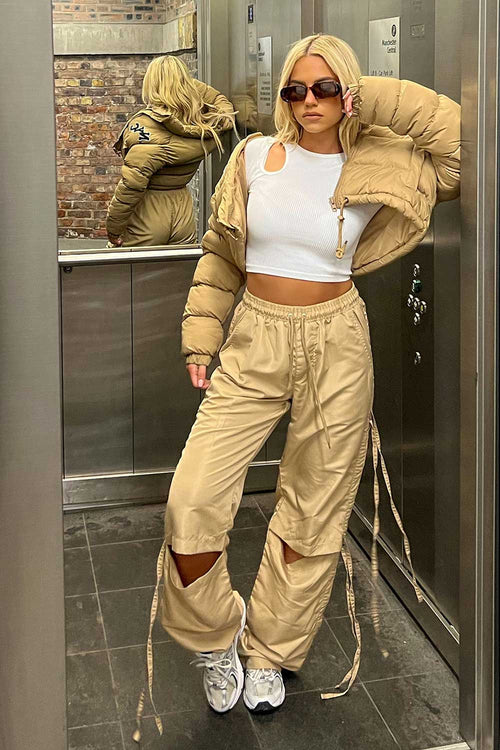 Cargo Pants With Knee Split Detail Beige