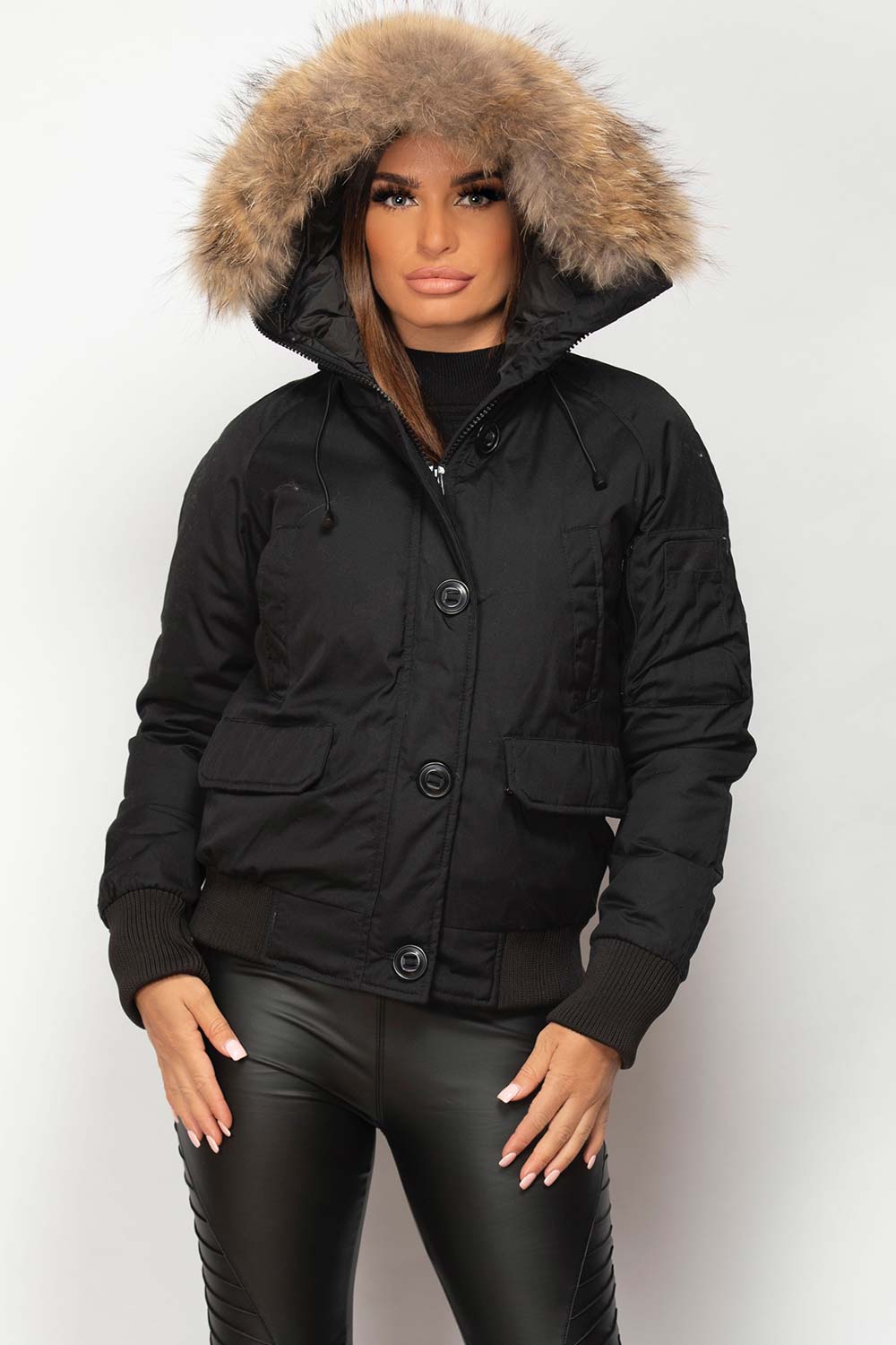 Bomber Jacket With Natural Fur Hood