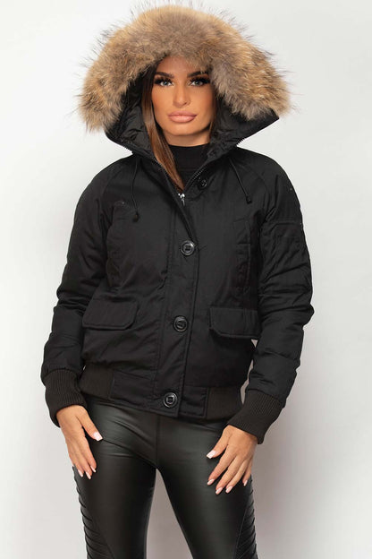 Bomber Jacket With Natural Fur Hood