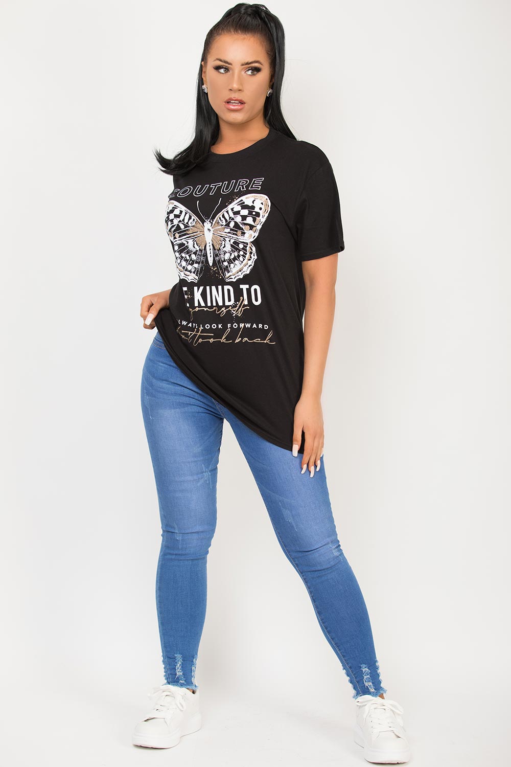 Black Oversized T Shirt With Couture Slogan