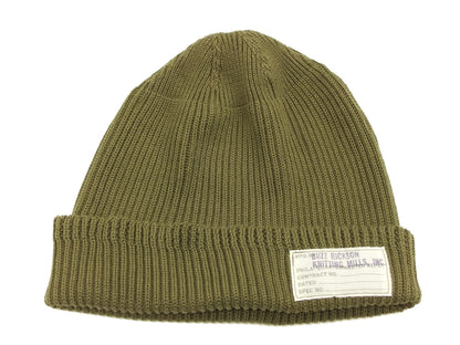 Buzz Rickson Men's Watch Cap Cotton Knit Military Style Hat BR02186 Olive Green