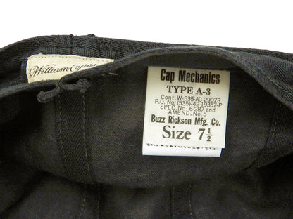 Buzz Rickson William Gibson Men's Army Cap Type A-3 Black Military Hat BR02519 Black