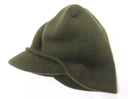 Buzz Rickson Jeep Cap - Men's Wool Knit Cap with Short Brim - Reproduction of U.S. Army M-1941 Radar Cap - Made in Japan (BR02874 Olive)