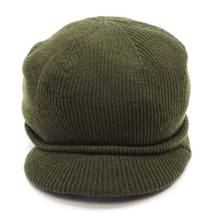 Buzz Rickson Jeep Cap - Men's Wool Knit Cap with Short Brim - Reproduction of U.S. Army M-1941 Radar Cap - Made in Japan (BR02874 Olive)
