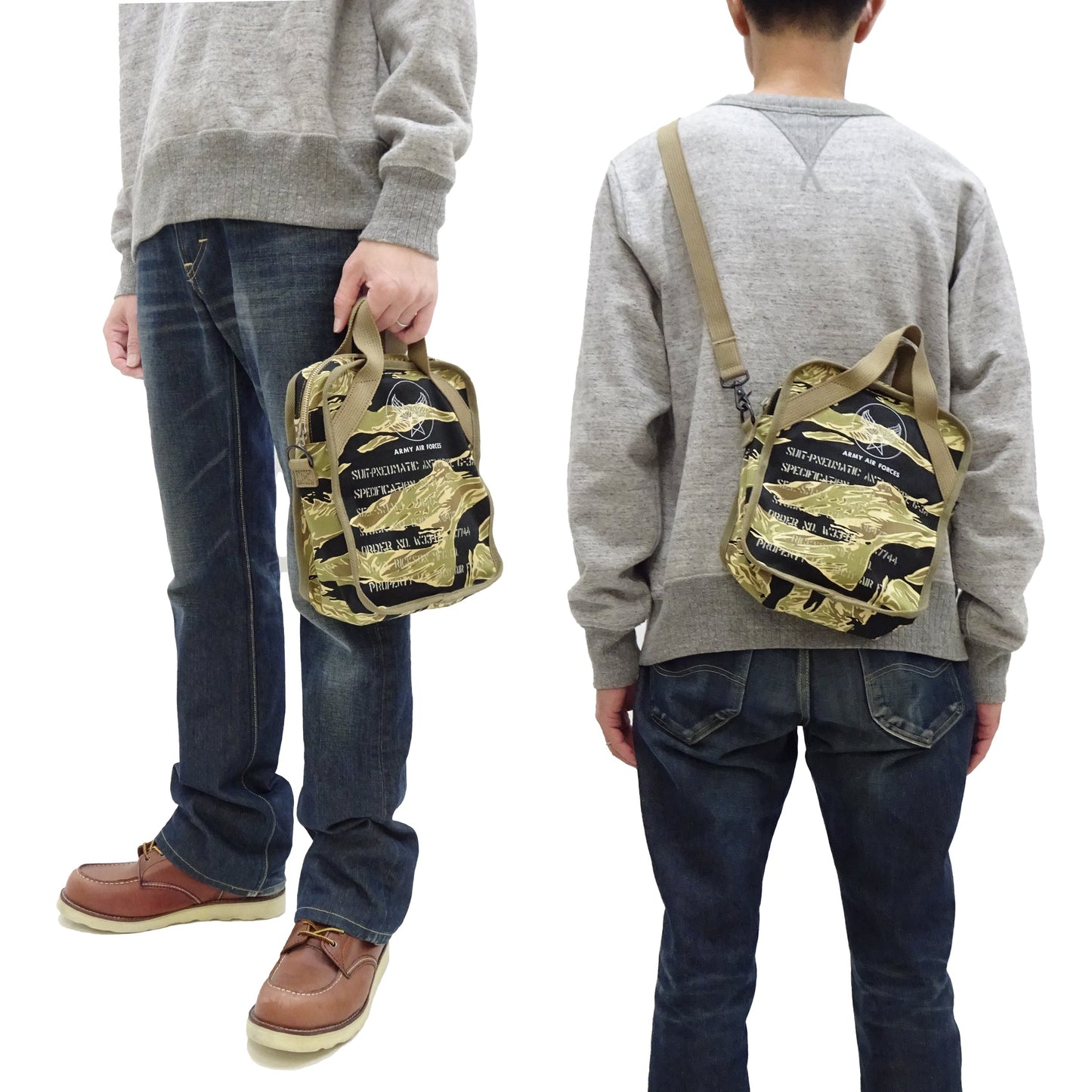 Buzz Rickson Men's Casual Small Shoulder Bag - Gold Tiger Camouflage, Modern Reinterpretation of WWII U.S. Army Air Forces Pilot Gear, BR02878