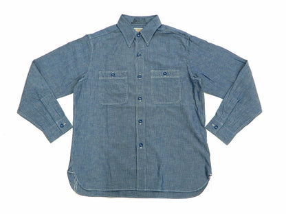 Buzz Rickson Chambray Shirt Men's U.S. Navy Military Style Plain Long Sleeve Button Up Shirt BR25995 Blue Chambray